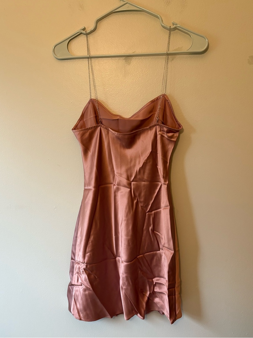 Fleur du Mal Rose Satin Silk Mini Dress with Chain Straps, Size XS Women’s - Picture 2 of 4